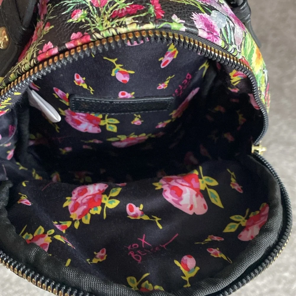 Betsey Johnson Mini Backpack Bag Floral Puppy Dog Two Pouches